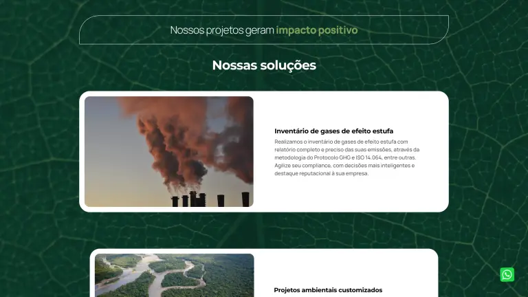 Seção de projetos e produtos da Treelon